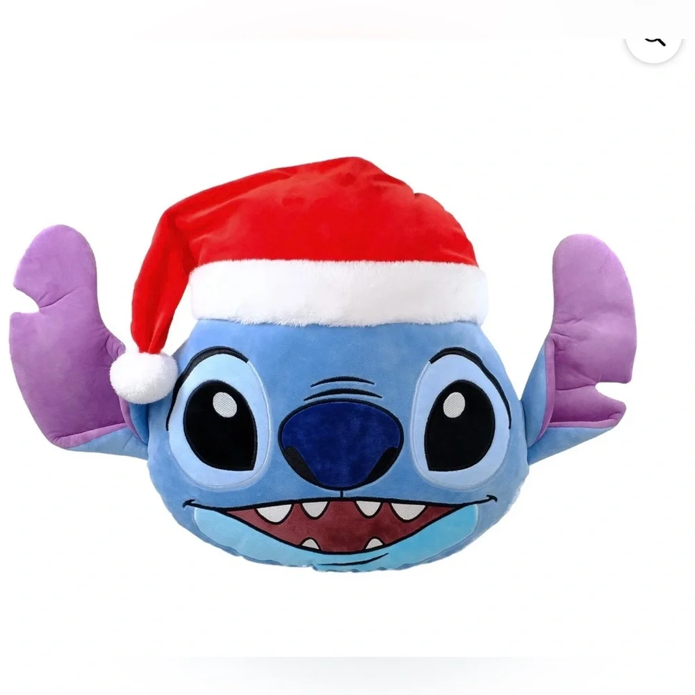 Disney Blue and Red Holiday Santa Hat Stitch Pillow